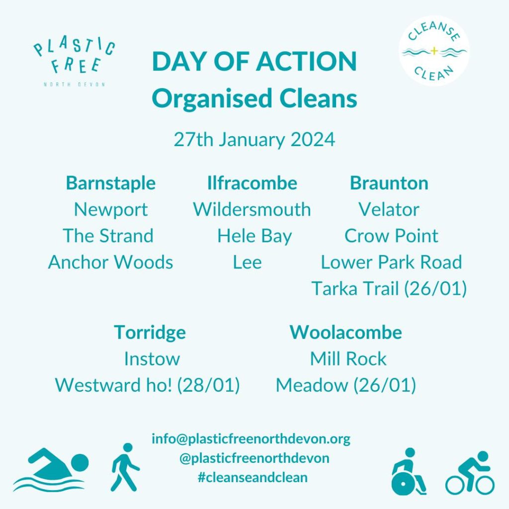 Poster advertising general clean locations around North Devon for the Day of Action.